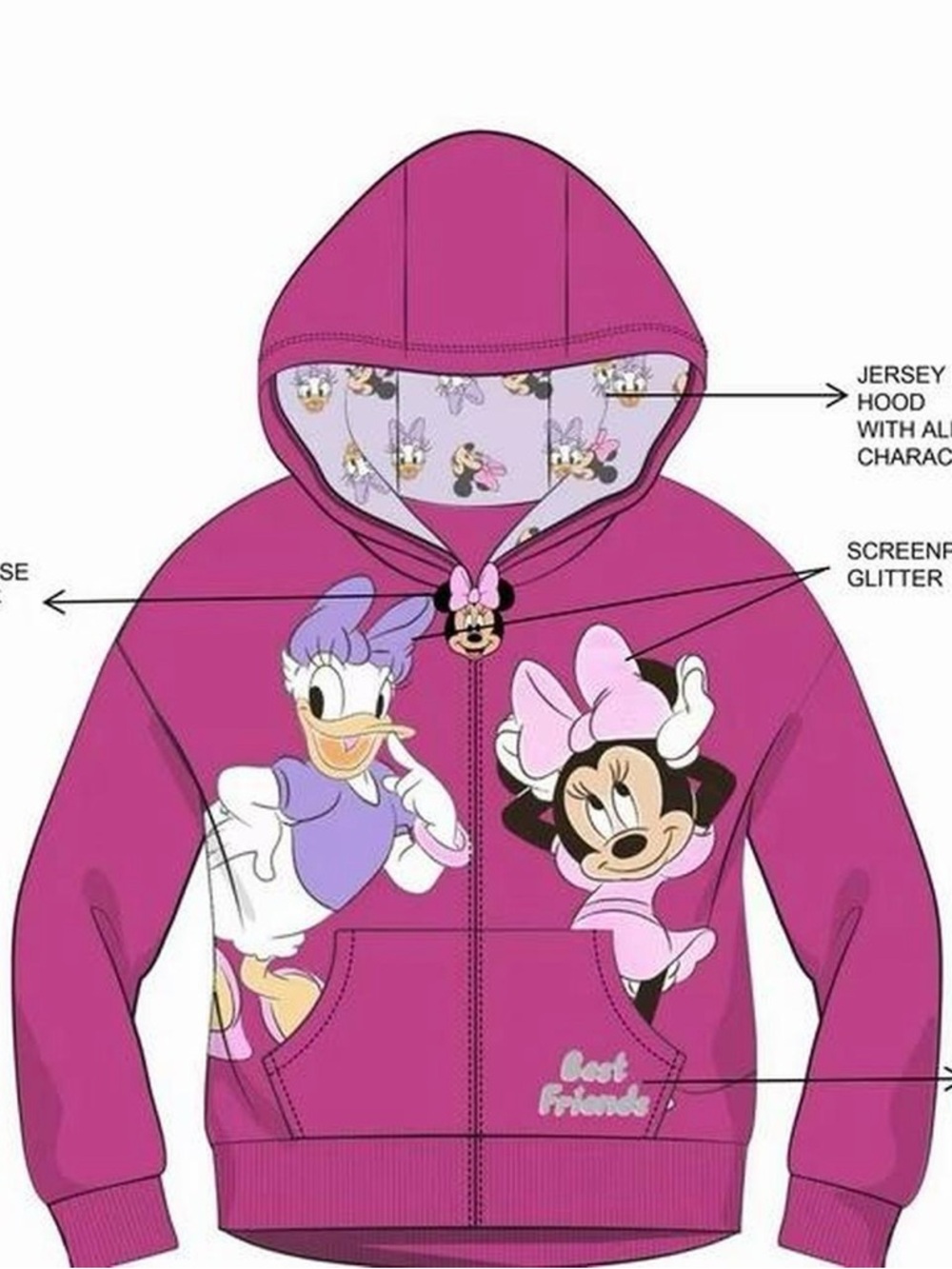 NWT Disney Girls Fuchsia Minnie & Daisy Zip Hoodie Size 5 - Picture 3 of 6